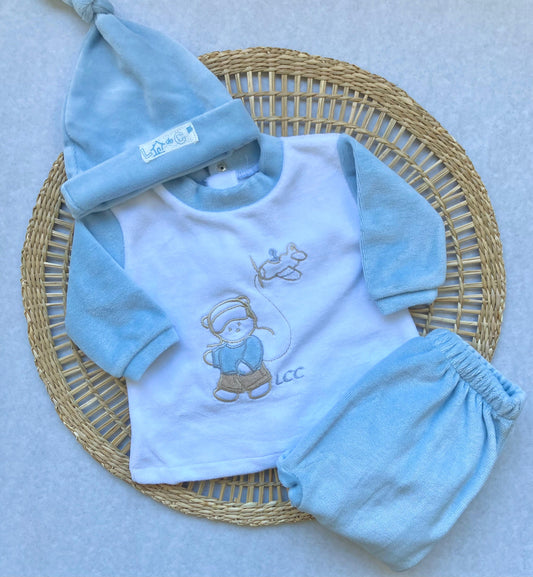 Conjunto plush - Celeste y blanco avioncito