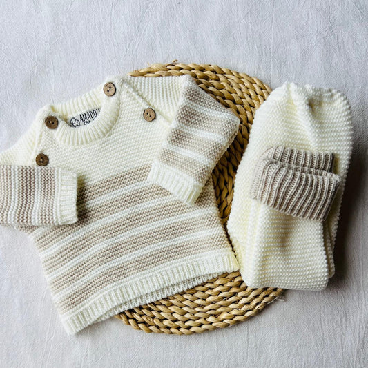 Conjunto tejido - Crema a rayas