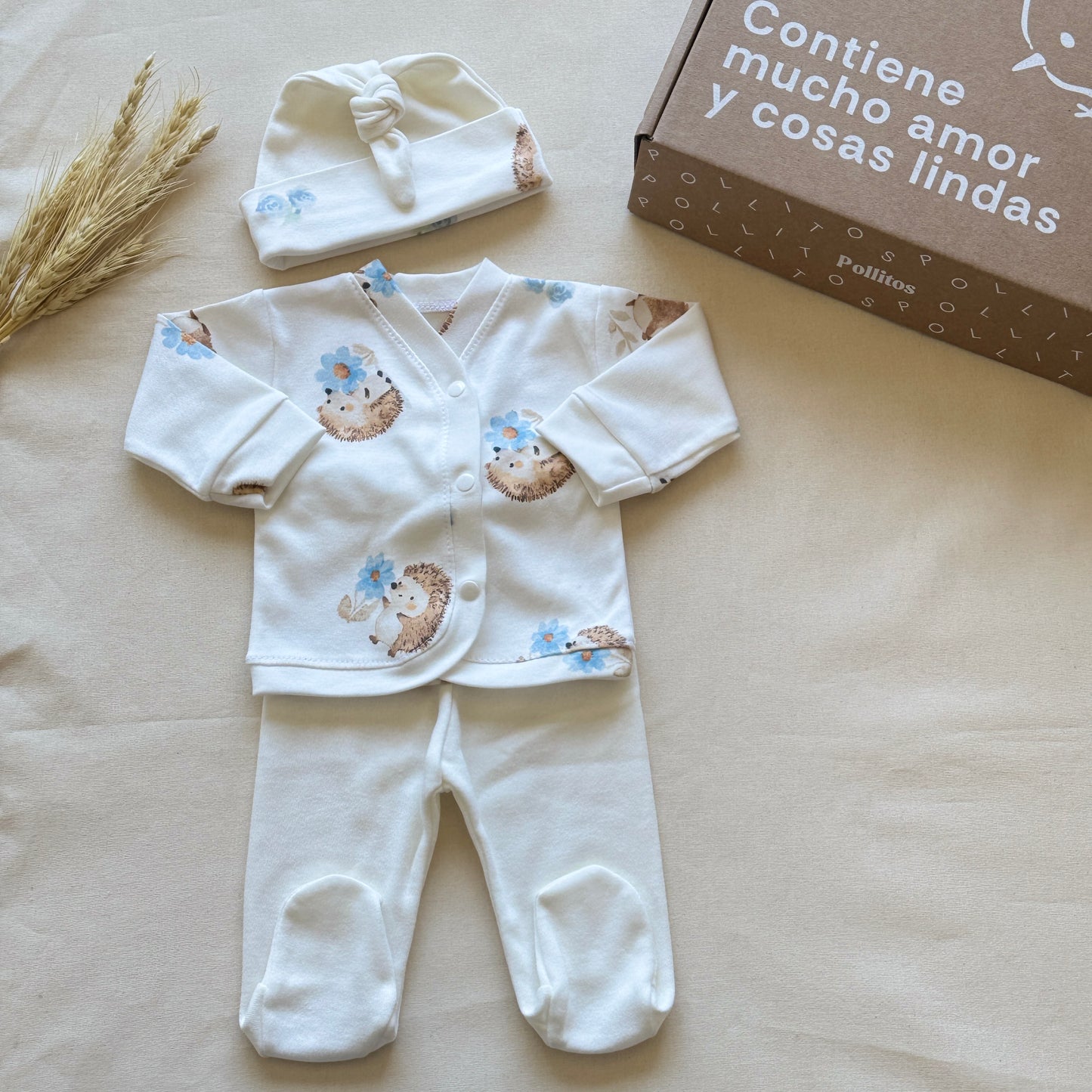 Set algodón - Erizo con pantalón blanco