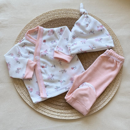 Set algodón - Rosa bebe florcitas