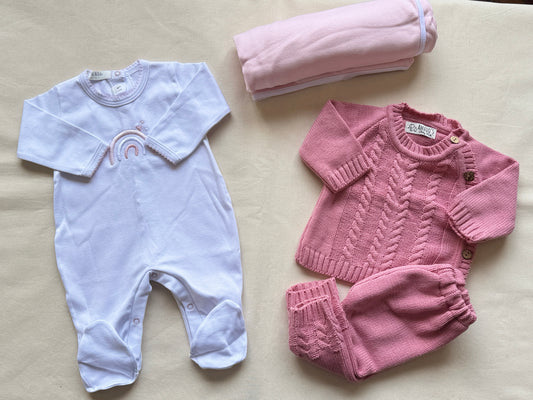 Baby box- Enterito blanco y rosa (3/6M)