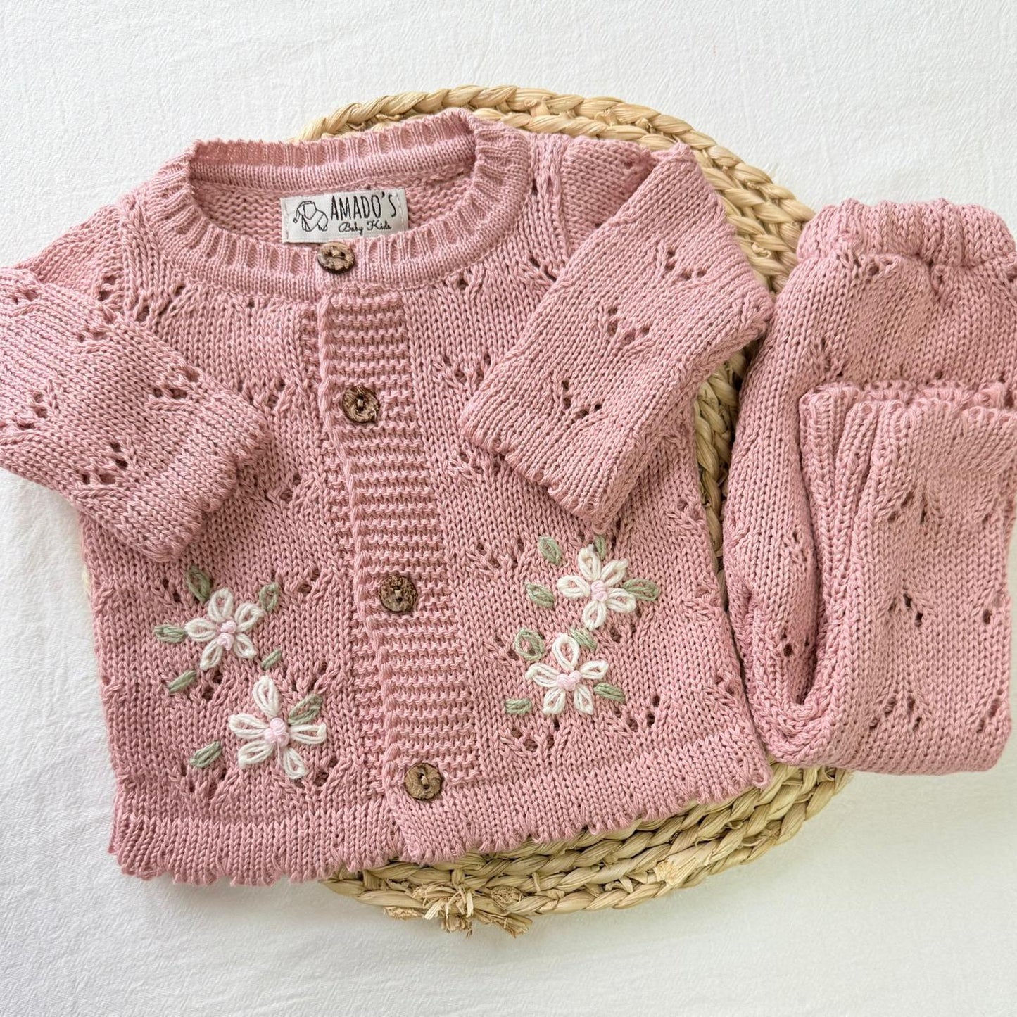 Conjunto hilo - Rosa con florcitas