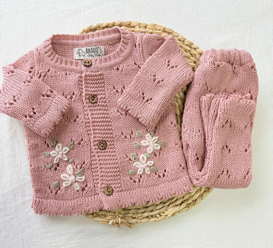 Conjunto hilo - Rosa con florcitas