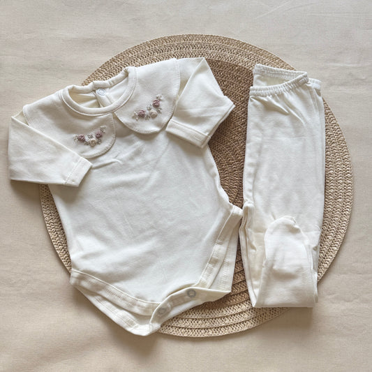 Set algodón - Florcita rosa y blanca