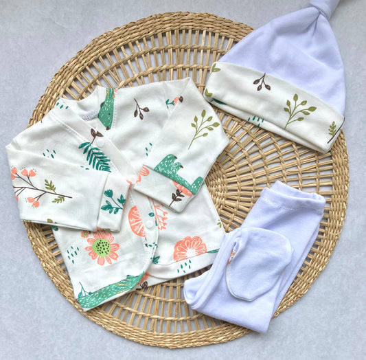 Set algodón - Flores y hojas