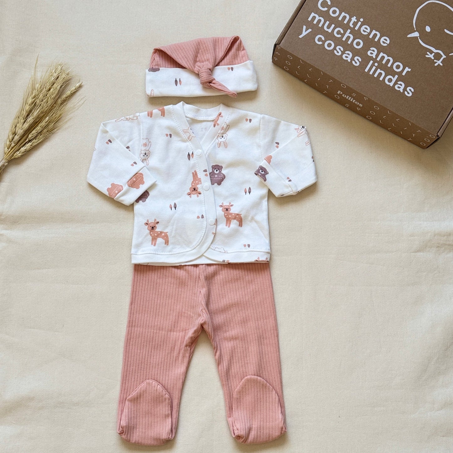 Set algodón - Animalitos pantalón rosa