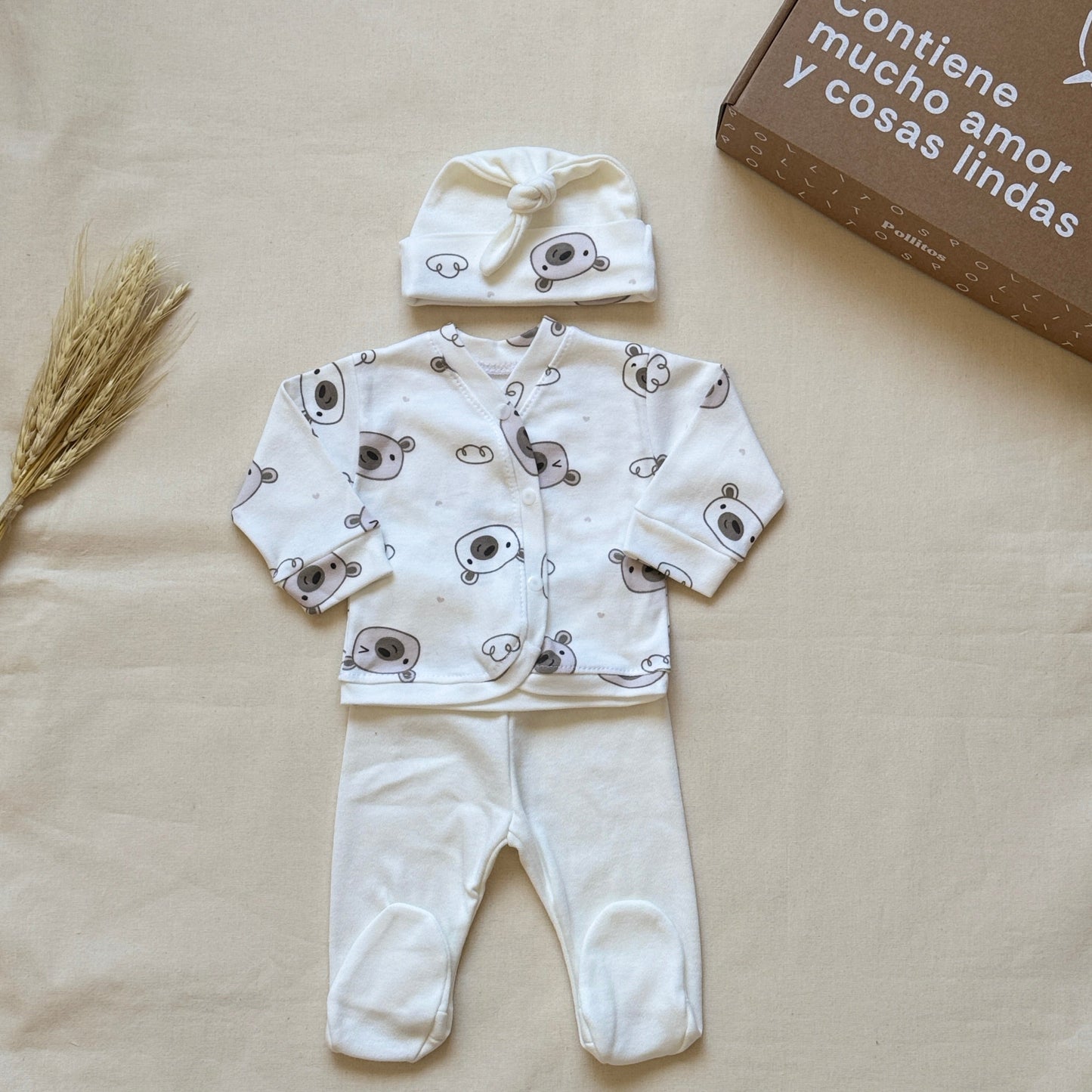 Set algodón - Ositos y nubes blanco