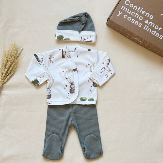 Set algodón - Animalitos pantalón verde