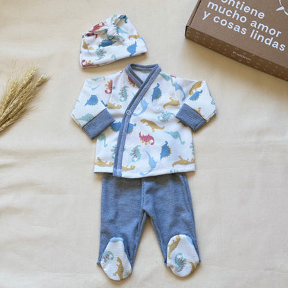 Set algodón - Dinosaurios pantalón gris