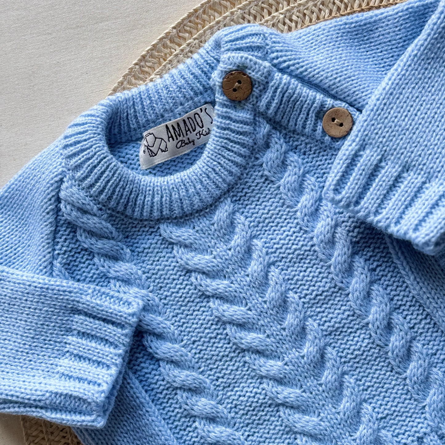 Conjunto tejido - Celeste con botones