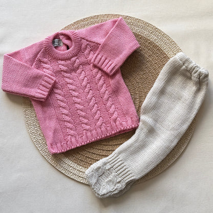 Conjunto tejido - Rosa fuerte y beige
