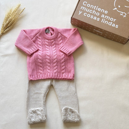 Conjunto tejido - Rosa fuerte y beige