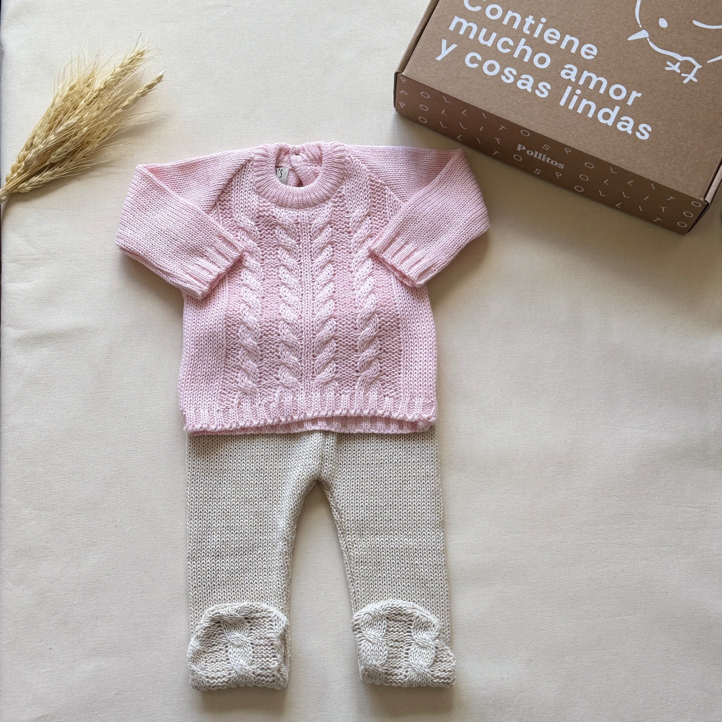 Conjunto tejido - Rosa y beige
