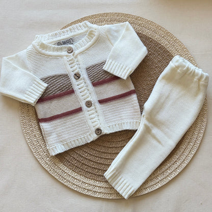 Conjunto hilo - Blanco a rayas rojas y beige