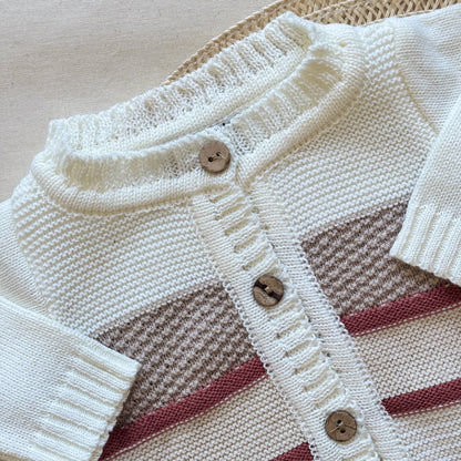 Conjunto hilo - Blanco a rayas rojas y beige