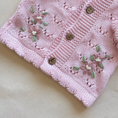Conjunto hilo - Rosa bebé con florcitas