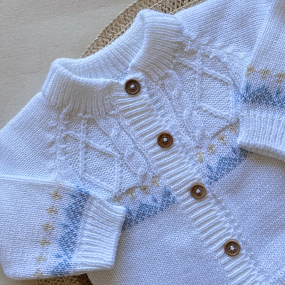 Conjunto hilo - Blanco y celeste bordado