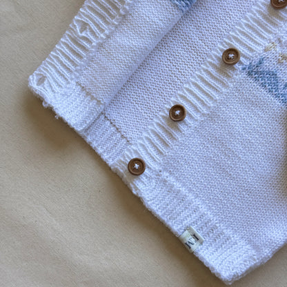 Conjunto hilo - Blanco y celeste bordado