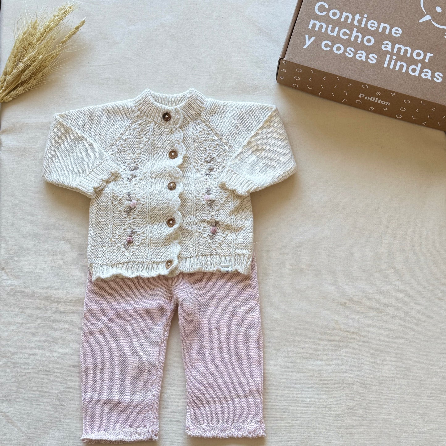 Conjunto hilo - Beige y rosa