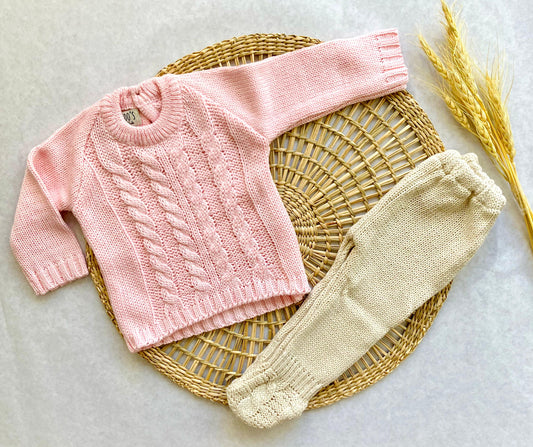 Conjunto tejido - Rosa y beige