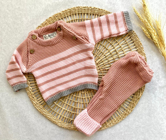 Conjunto tejido - Rosa a rayas