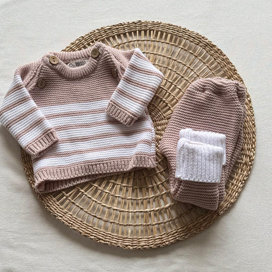 Conjunto tejido - Rosa pálido a rayas