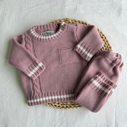 Conjunto tejido - Rosa viejo con bolsillitos