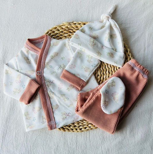 Set algodón - Rosa viejo conejitos