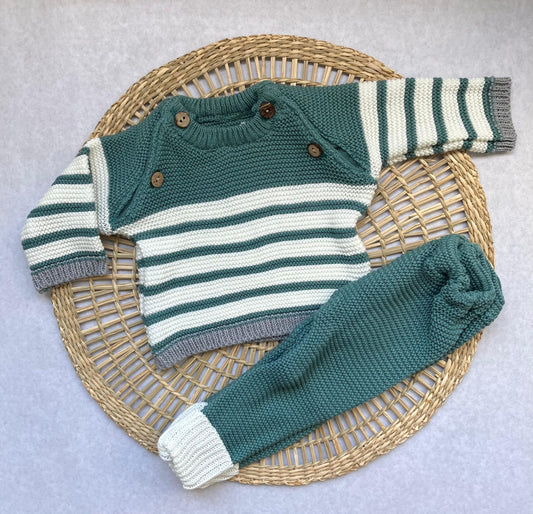 Conjunto tejido - Verde con gris a rayas