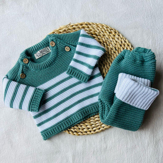 Conjunto tejido - Verde a rayas