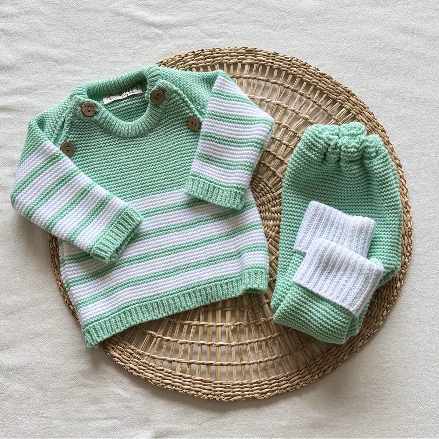 Conjunto tejido - Verde claro a rayas