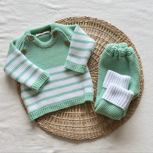Conjunto tejido - Verde claro a rayas